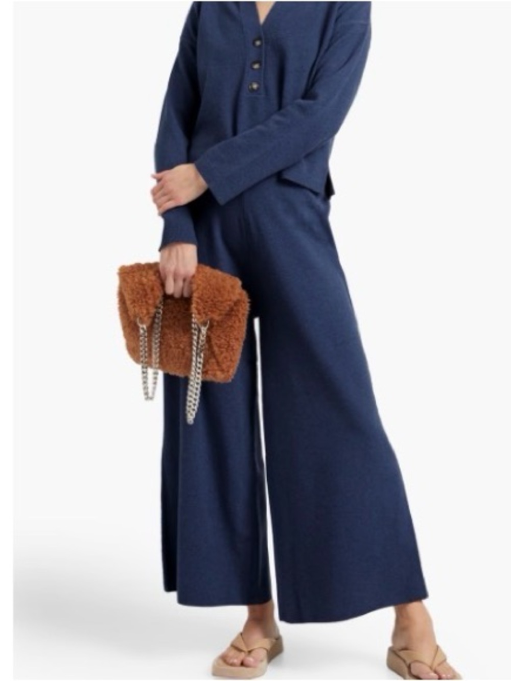 Veronica Beard Norita Wide-Leg Knit Crop Pants Navy. Medium
